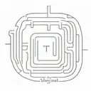 A minimalist design of a labyrinth with the quote 'the only way out is through' tattoo design idea