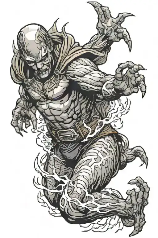 A sleeping giant, in the form of X-men's Apocalypse, that is being awakened, holding between its hands, A vast darkness, tattoo design idea