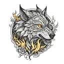 a sleeping giant awakens as the wolf within the darkness of its soul ignites a flame on its fingertips - as a black on b tattoo design idea