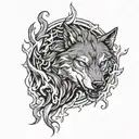 a sleeping giant awakens as the wolf within the darkness of its soul ignites a flame on its fingertips - as a black on b tattoo design idea
