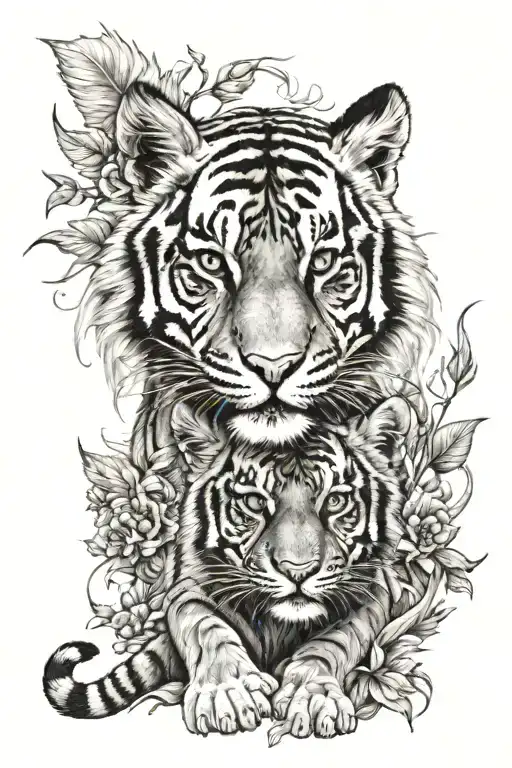 PHOENIX AND TIGER CUB  tattoo design idea