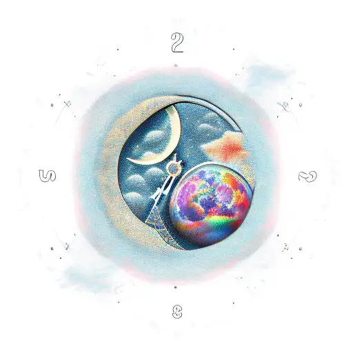 boy bag moon sandclock tattoo design idea