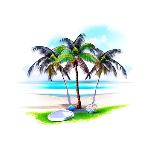beach, coconut, palm tree tattoo design idea