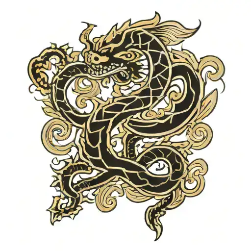 irish fleur de lys made from knotwork intertwined with a chinese dragon tattoo design idea