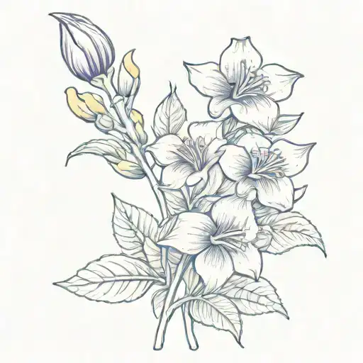 Violet and Primrose flowers with a long stem and the word "Cheyenne" incorporated into the stem tattoo design idea