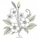 Violet and Primrose flowers with the word "Cheyenne" incorporated into the stem tattoo design idea