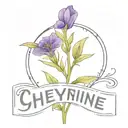Violet and Primrose flowers with the word "Cheyenne" incorporated into the stem tattoo design idea