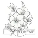 Violet and Primrose flowers with the word "Cheyenne" incorporated into the stem tattoo design idea