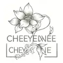 Violet and Primrose flowers with the word "Cheyenne" incorporated into the stem tattoo design idea