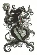mermaid being pulled down by an octopus tattoo design idea