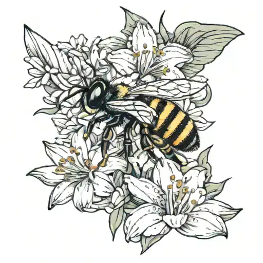 bees, lilies and daisies bouquet tattoo tattoo design idea