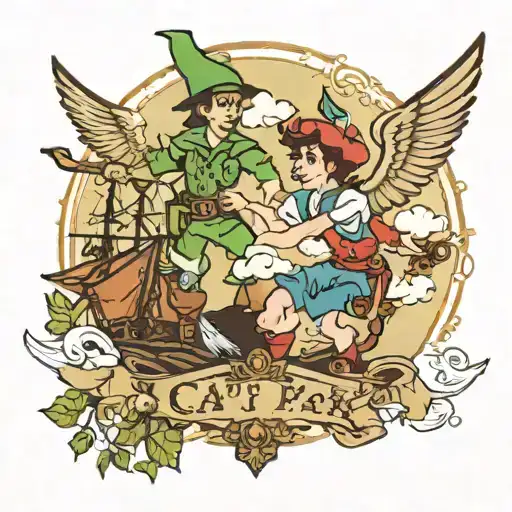 CPT JACK Sparrows  Tattoo with Peter pan surronding the bird  tattoo design idea