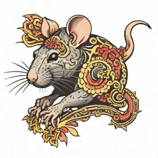 rat chinese sign tattoo mix with art representation tattoo design idea