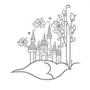 disney cartoon castle with birth flowers surrounding tattoo design idea