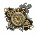 An intricate clock mechanism intertwined with nautical elements like anchors and waves tattoo design idea