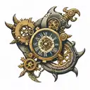 An intricate clock mechanism intertwined with nautical elements like anchors and waves tattoo design idea