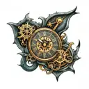 An intricate clock mechanism intertwined with nautical elements like anchors and waves tattoo design idea