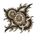An intricate clock mechanism intertwined with nautical elements like anchors and waves tattoo design idea