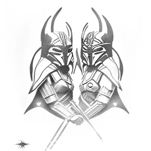 A realistic tattoo of Ahsoka Tano and the Mandalorian battling side by side tattoo design idea