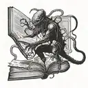 Eldritch horror creature emerging from a book tattoo design idea