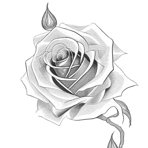 A blackwork tattoo of a rose intertwined with a cross tattoo design idea