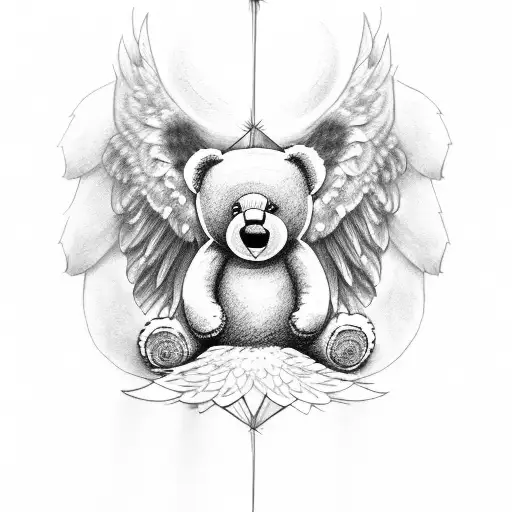  Teddy bear with angel wings and a halo tattoo design idea