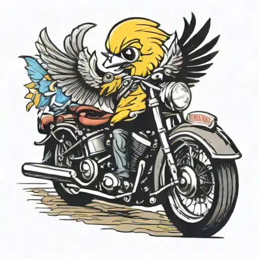 tweety bird, harley davidson motorcycle tattoo design idea