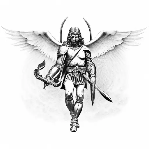 saint michael killing satan tattoo design idea