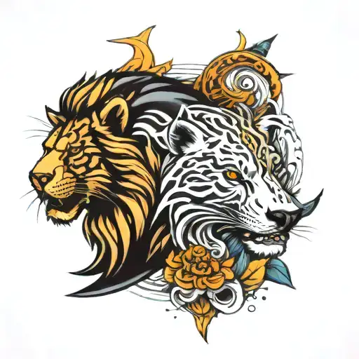 orca and lion tattoo design idea