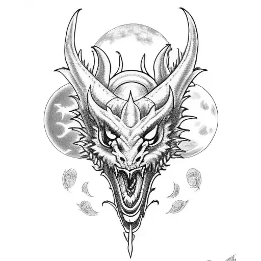 Dragon tattoo to fit on a forearm with sun and moon concept tattoo design idea