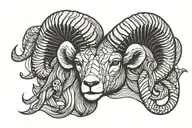ram face from front with long horn. as aries sign. tattoo design idea