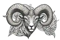 ram face from front with long horn. as aries sign. tattoo design idea