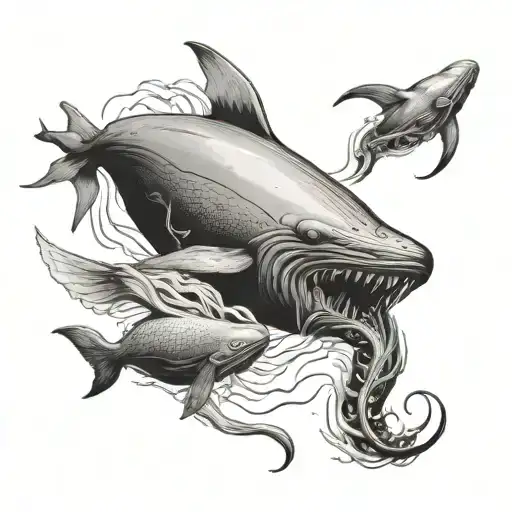 sperm whale and giant squid fighting each other tattoo design idea