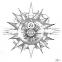 a falling Icarus and above it the alchemy transmutation circle as the Sun  tattoo design idea