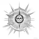 a falling Icarus and above it the alchemy transmutation circle as the Sun  tattoo design idea