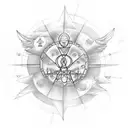 a falling Icarus with the alchemy transmutation circle as the Sun  tattoo design idea