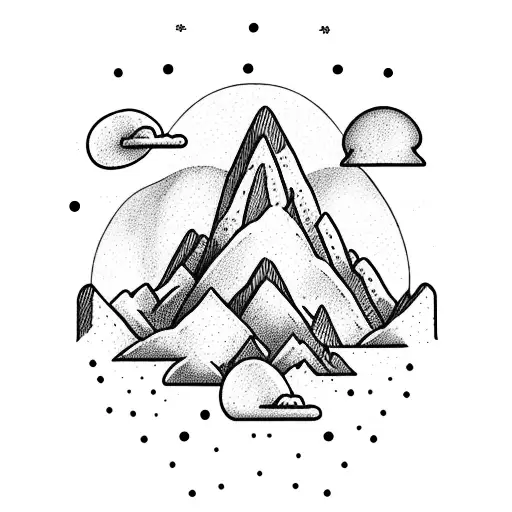 mountains with a waterfall and trees with a UFO in the sky tattoo design idea
