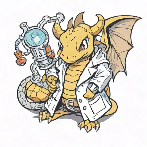 Dragonite with a laboratory coat tattoo design idea