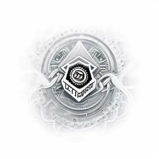 An intricate black and grey tattoo of a motorcycle engine with cryptocurrency circuitry intertwined tattoo design idea