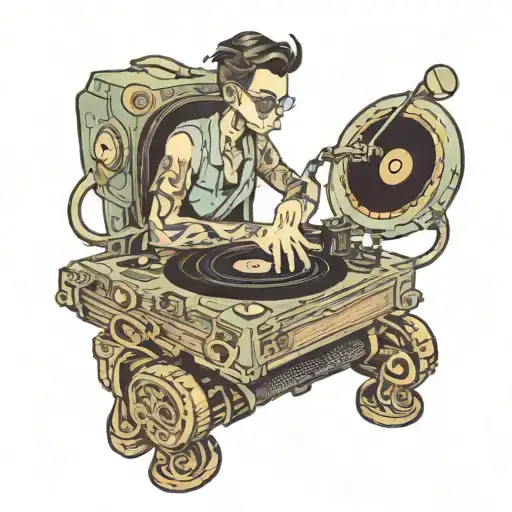 a men that runs on a record player tattoo design idea