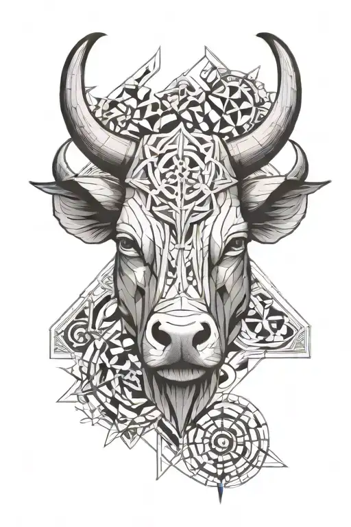 taurus zodiac sign, bull head, compass rose, arrows tattoo design idea