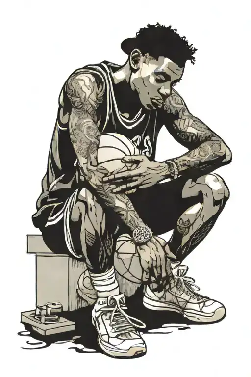 A basketball player taking a break to smoke a joint tattoo design idea