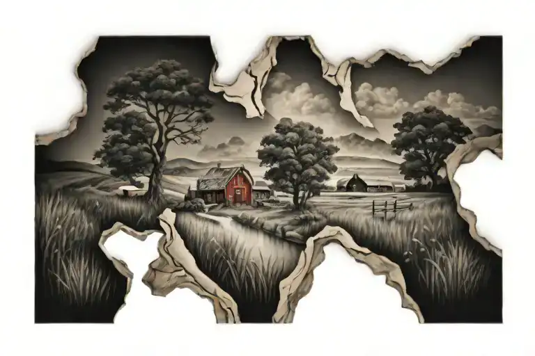 country landscape tattoo design idea
