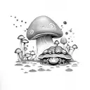 Toad surrounded by mushrooms, flowers, moths and snail tattoo design idea