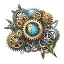 A realistic planet with colorful rings consisting of gears and engineering objects tattoo design idea