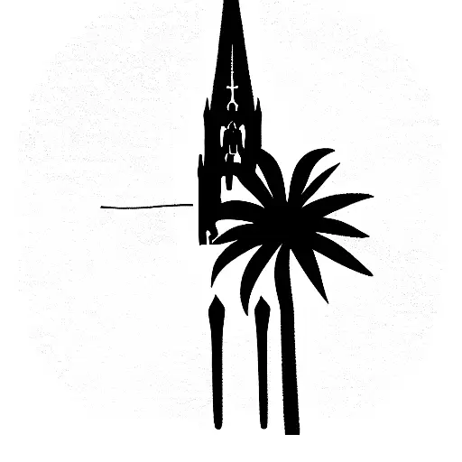 Palm Tree and koln cathedral tattoo design idea