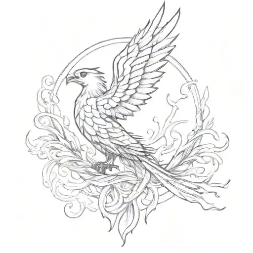 lines and phoenix tattoo design idea