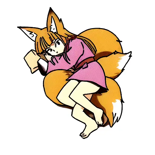 A fox curled up with heather twigs tattoo design idea