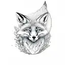 Sleeping fox with heather twigs tattoo design idea
