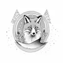 Sleeping fox with heather twigs tattoo design idea